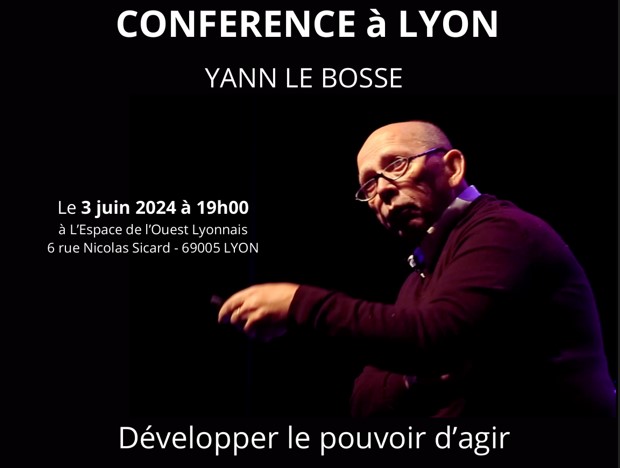 Extrait de l'affiche de la conférence de Yann Le Bossé donnant la date, le lieu, le titre et une photo de l'intervenant