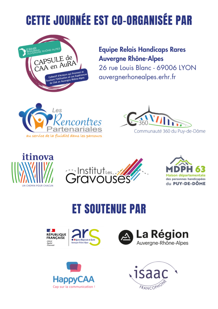 Affiche avec le nom de l'organisateur (CAPSULE de CAA en AuRA), la liste des partenaires (Rencontres partenariales, Itinova, Institut des gravouses, C360 Puy-de-Dôme, la MDPH 63) et la liste des soutiens (ARS AuRA, HappyCAA, Isaac Francophone)