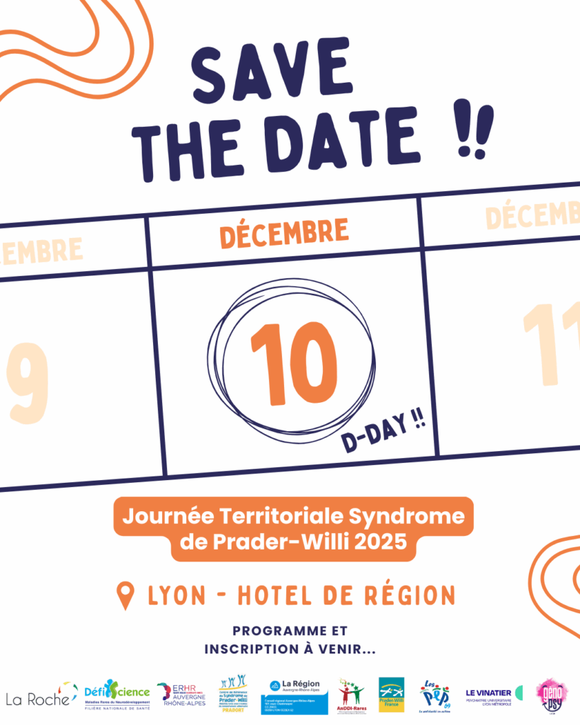 Save the date avec la date et le lieu de la journée territoriale sur le syndrome de prader-willi