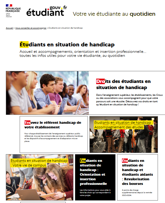 Copie d'écran de la page qui montre les intitulés de plusieurs articles 