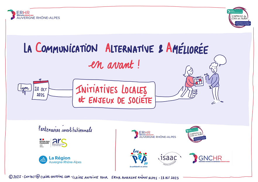 Planche de facilitation graphique qui donne le nom de la conférence, et les logos des organisateurs