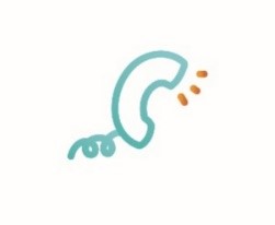 Dessin d'un téléphone bleu avec fil où trois traits orange sortent du combiné